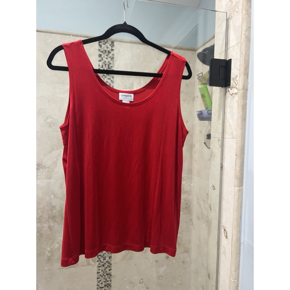 Chicos Travelers Sz 3 / XL Tank Top Red Slinky Scoop Neck Womens Career Casual
